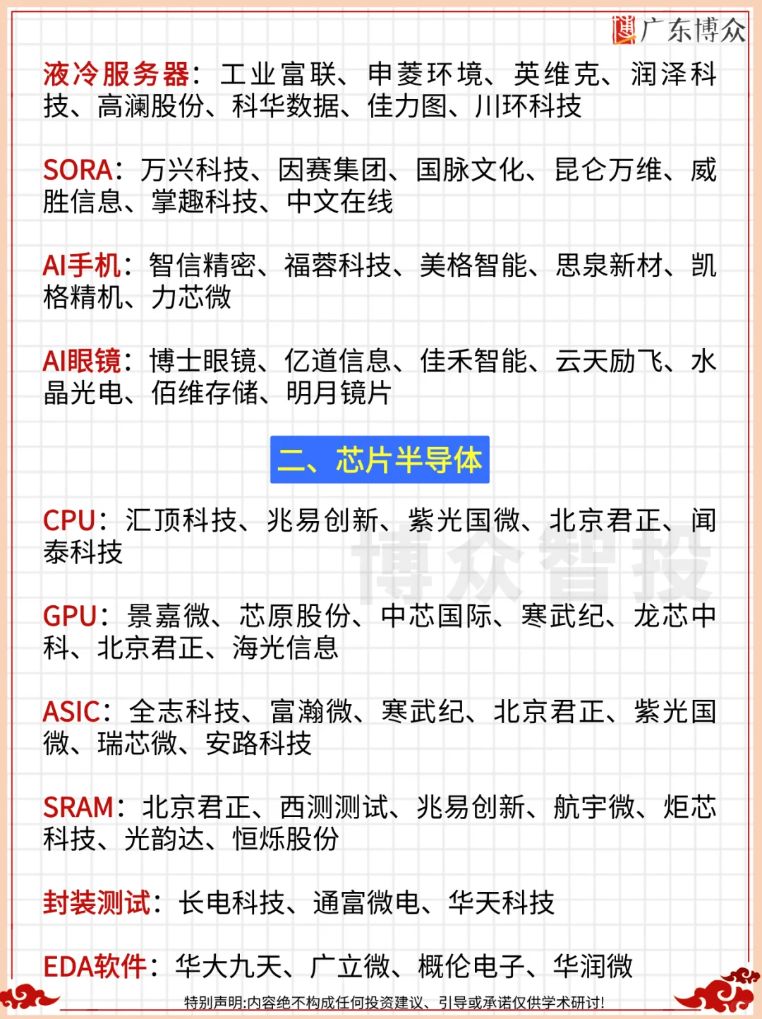 A股下半年六大类核心科技股（收藏版）