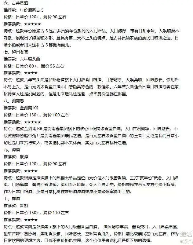 白酒100左右有哪些好喝的