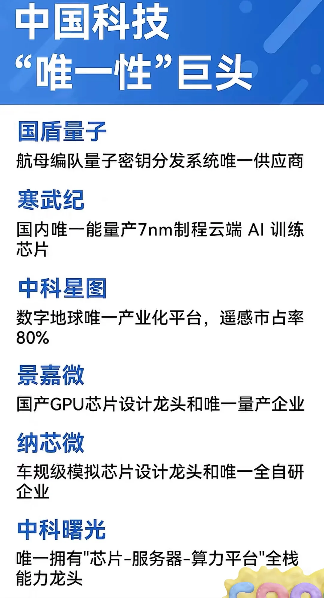 科技领域“唯一性”的中国企业有哪些