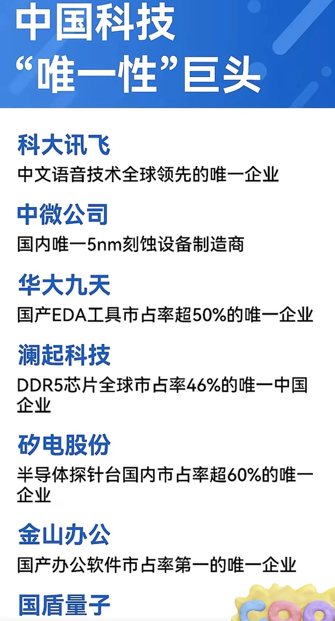 科技领域“唯一性”的中国企业有哪些