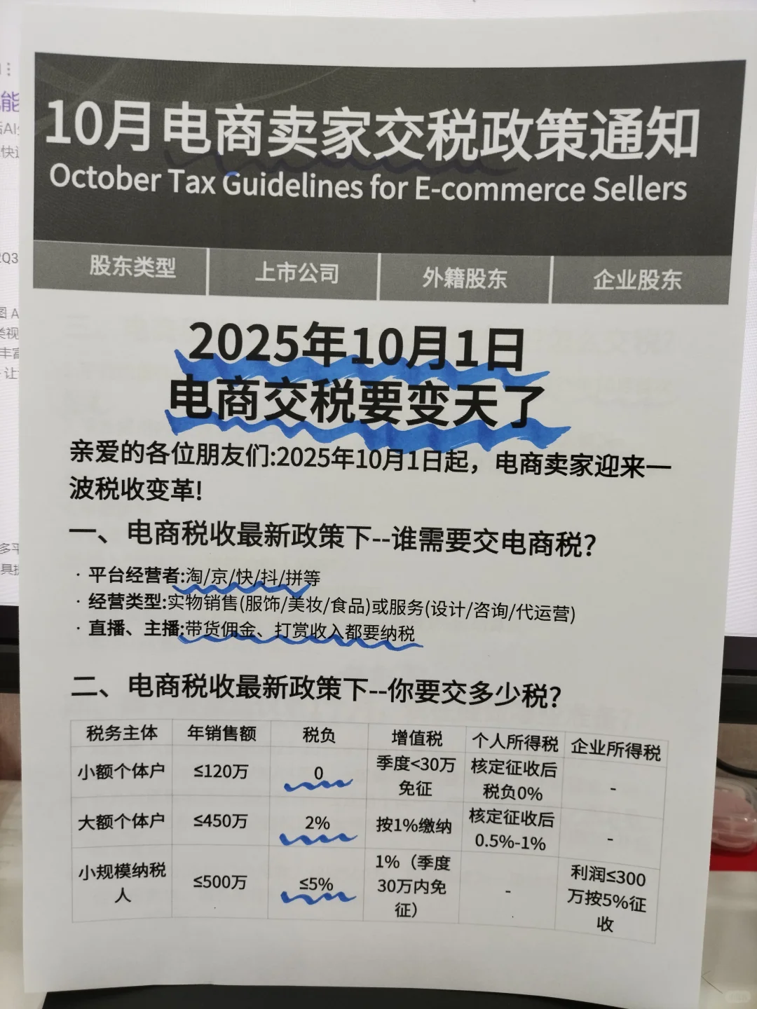 10月1日电商交税要变天了！