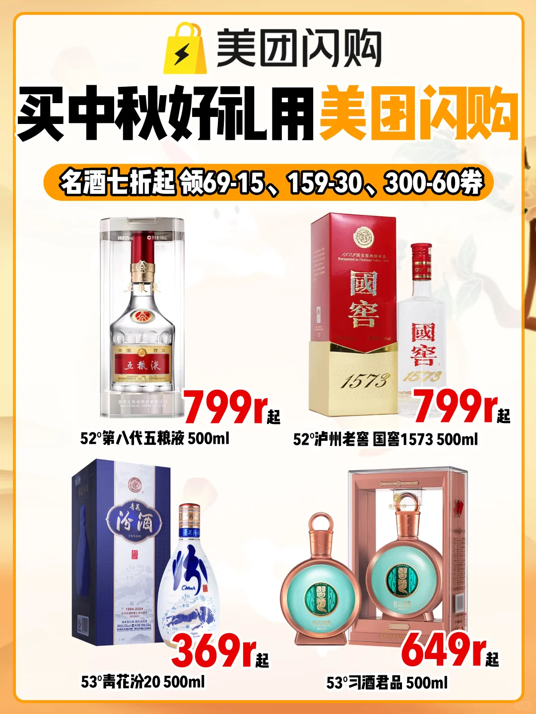 中秋送礼白酒怎么挑！美团闪购直接7折起！