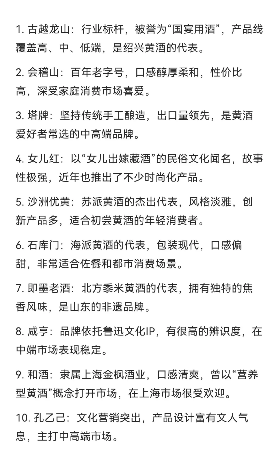 中国好酒（黄酒）十强品牌