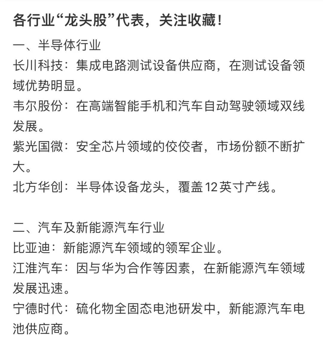 各行业的龙头股，未来的扛把子?