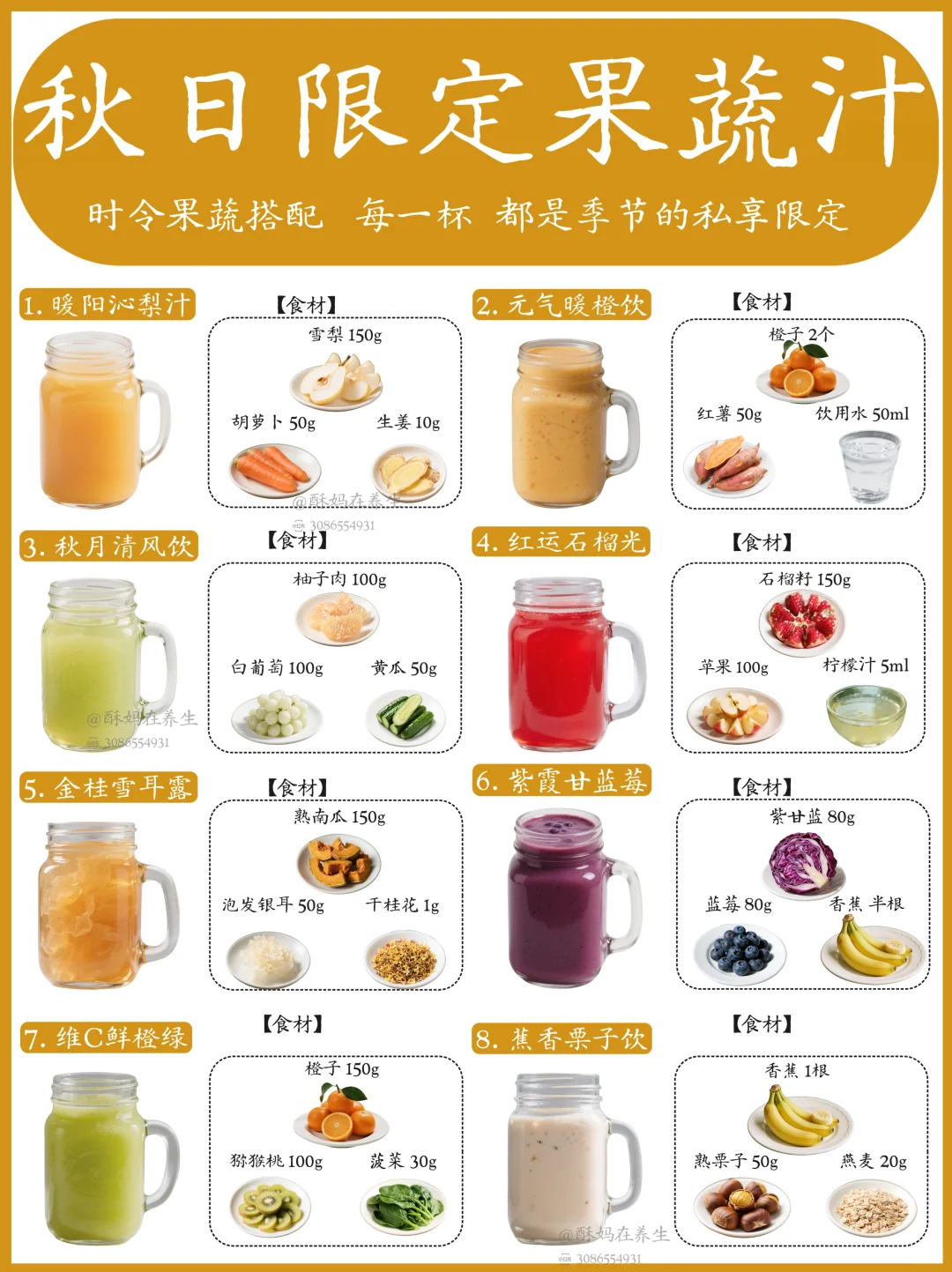 秋日果蔬汁保姆级教程❗8款配方直接抄作业