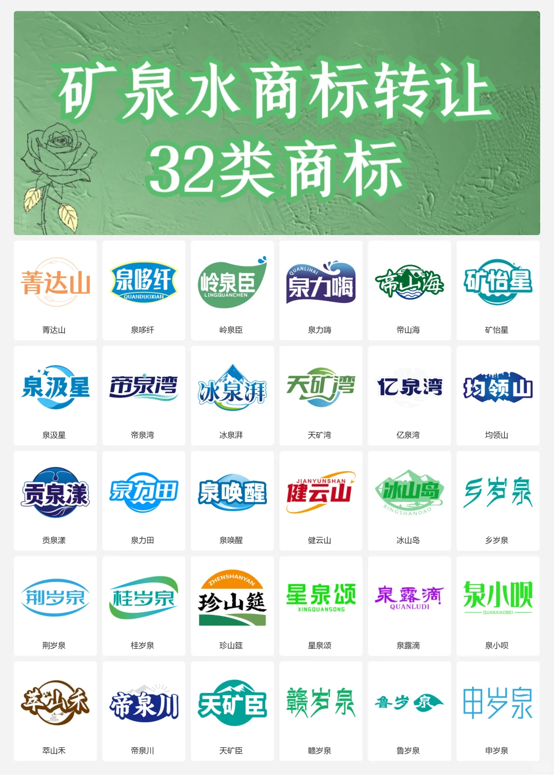 矿泉水 纯净水 32类饮用水商标转让