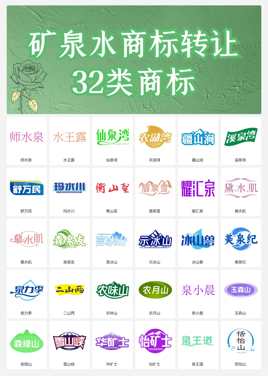 矿泉水 纯净水 32类饮用水商标转让