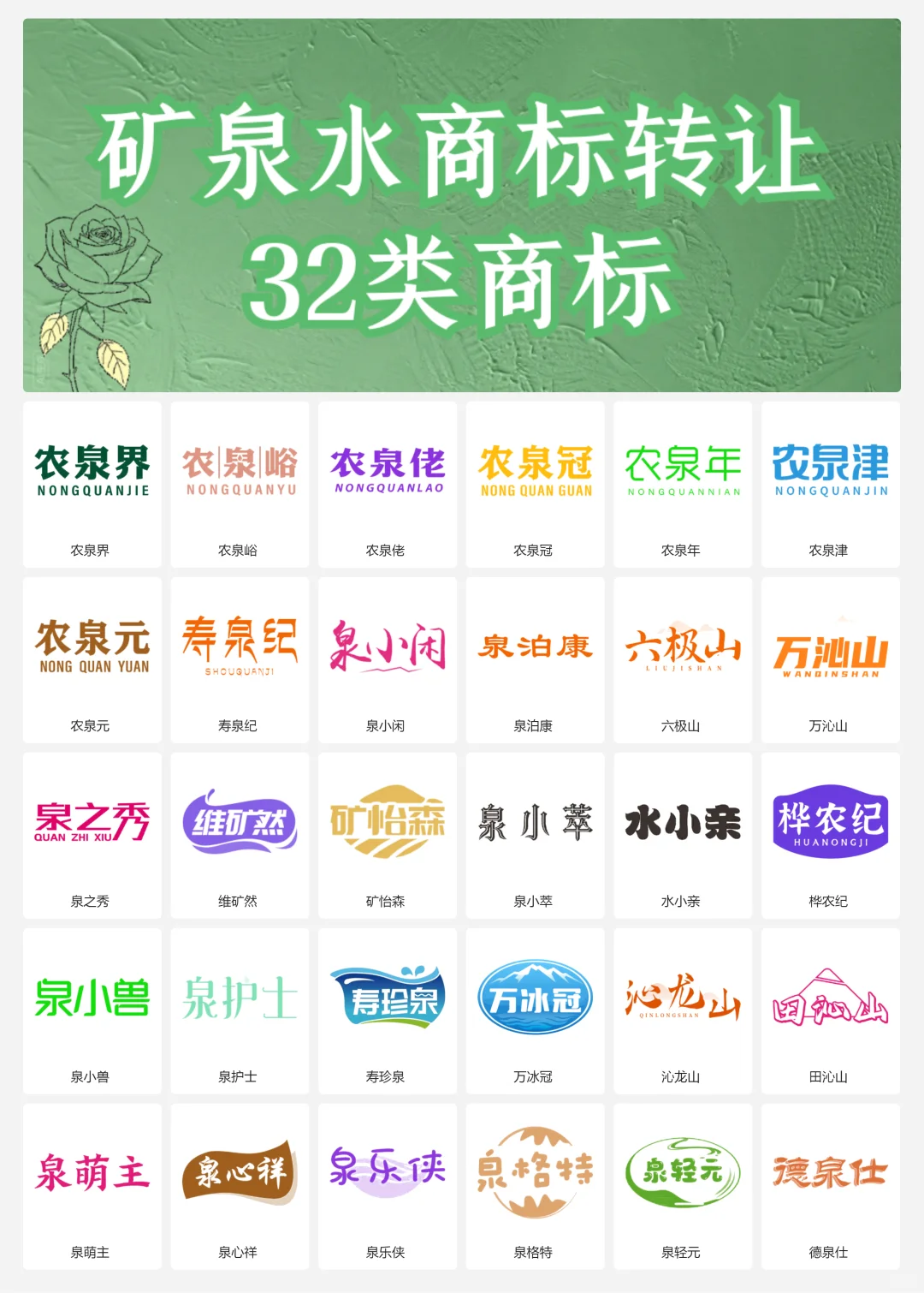 矿泉水 纯净水 32类饮用水商标转让