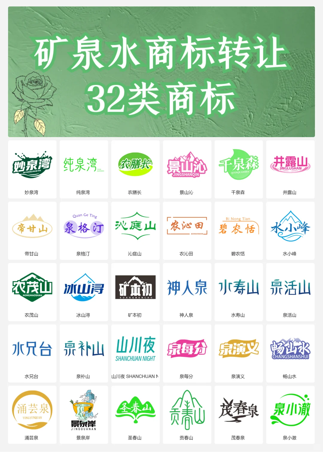 矿泉水 纯净水 32类饮用水商标转让