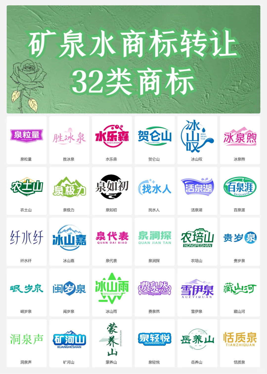 矿泉水 纯净水 32类饮用水商标转让