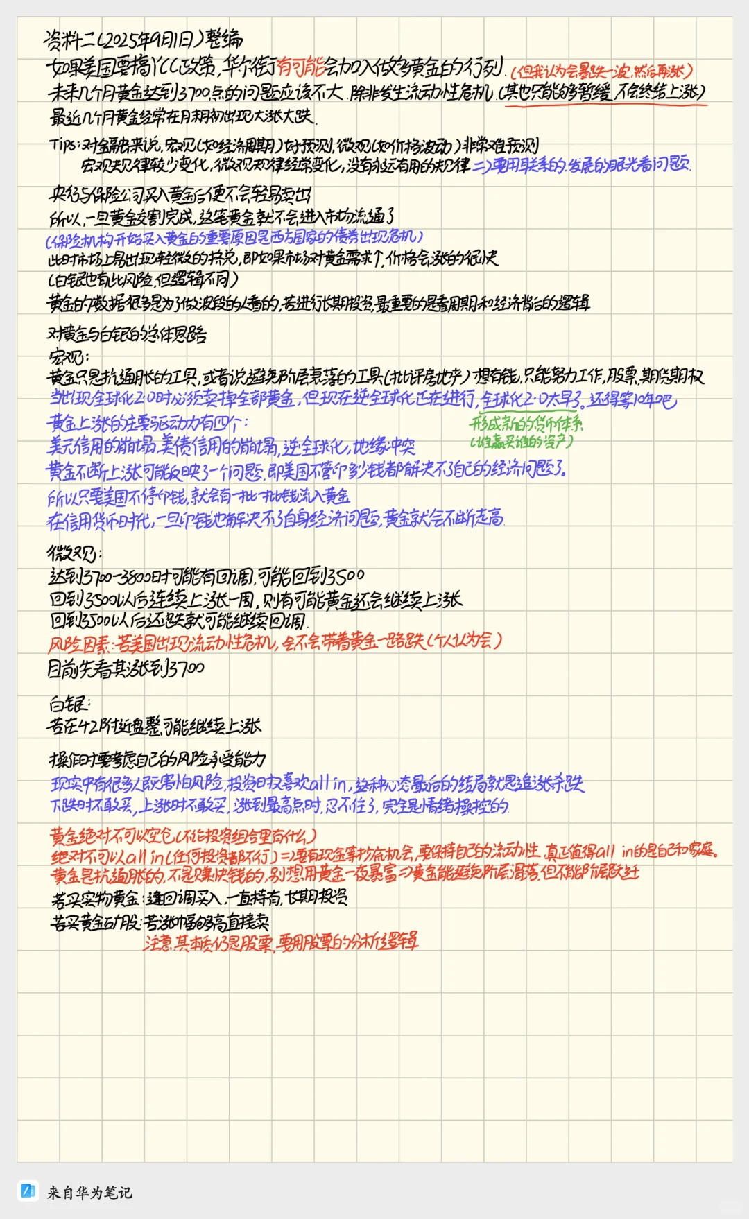 最近整理的黄金与白银价格分析笔记