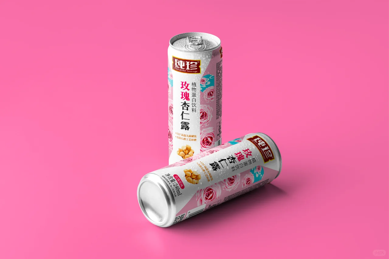 纯珍玫瑰杏仁露饮料包装设计（草木青）