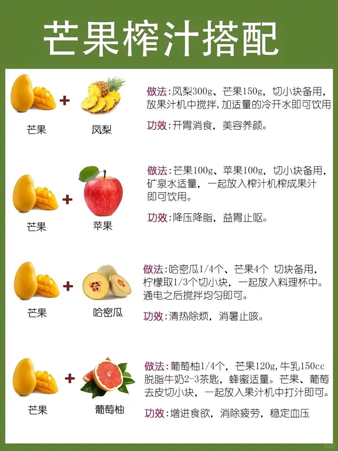 各种水果榨汁的最佳搭配