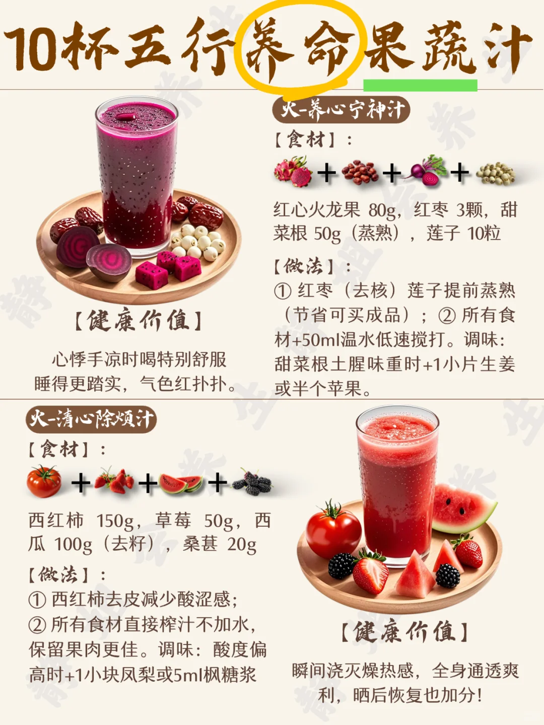 10杯五行养生果蔬汁,让你喝出好气色‼️