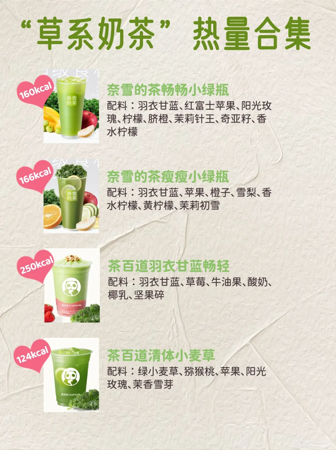 扒一扒热门品牌羽衣甘蓝饮品热量！