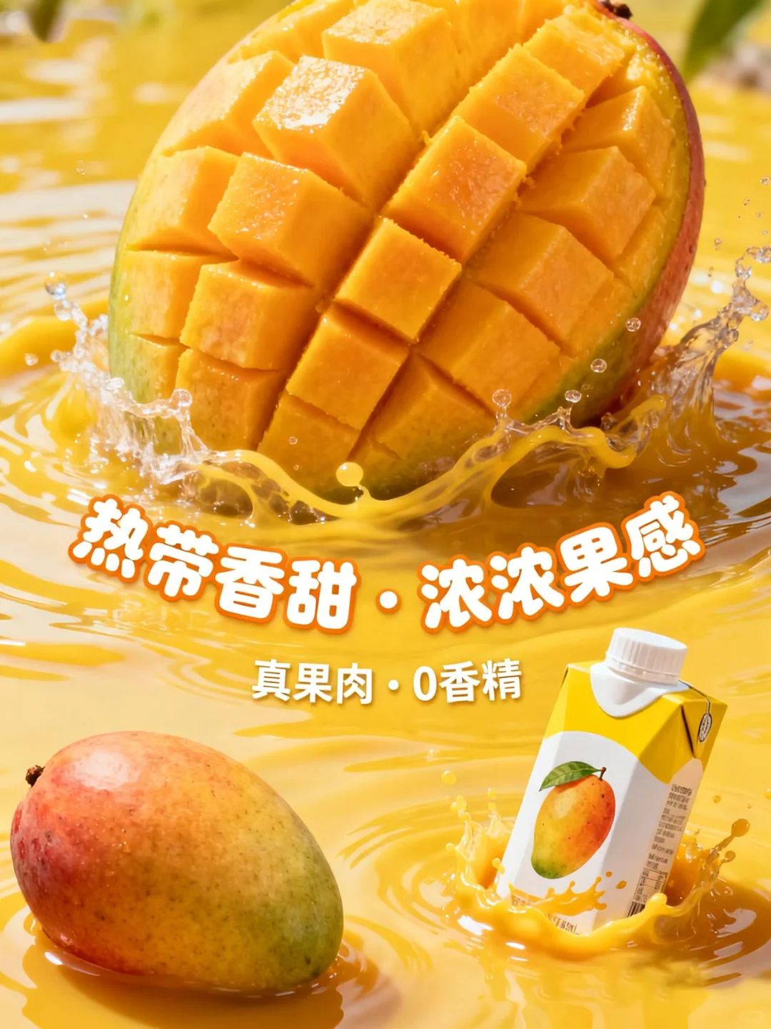 AI直出果汁饮料创意海报?附完整提示词