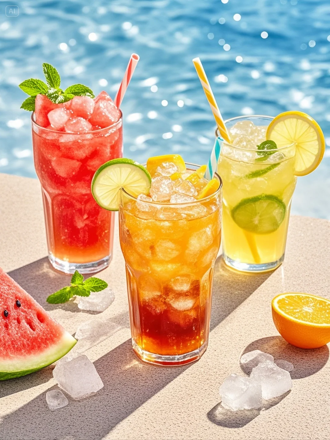 海边，冰镇，果汁???