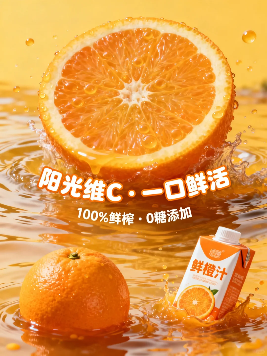 AI直出果汁饮料创意海报?附完整提示词