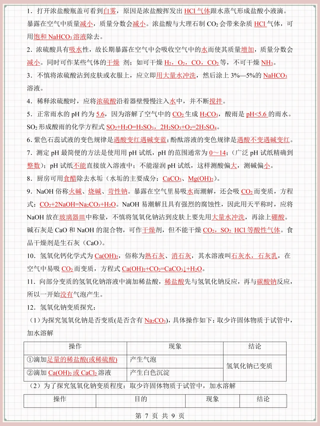 中考化学教材重点基础知识汇总