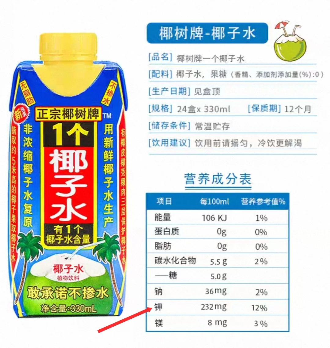 椰子水含钾量(各大热门品牌数据，欢迎补充…