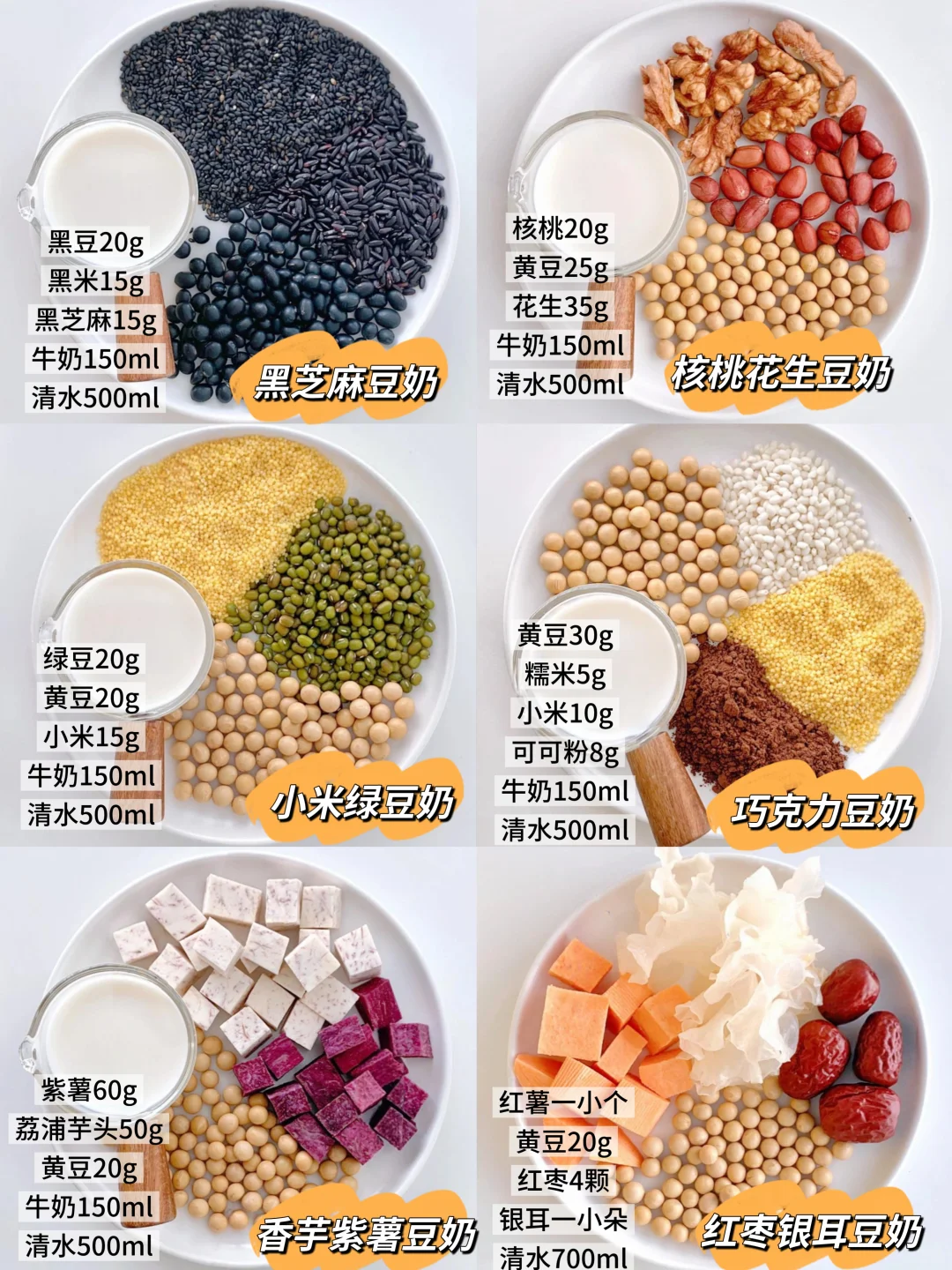 破壁机早餐食谱、6款营养豆奶、简单好喝