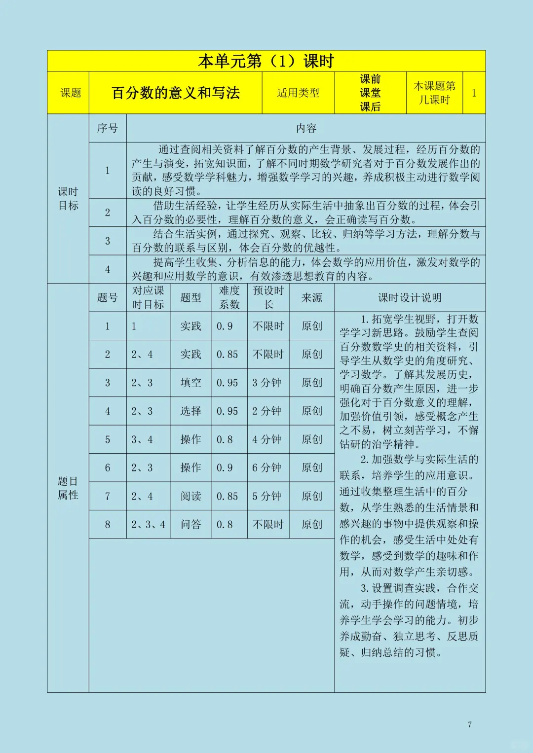 市一等奖?数学六上《百分数》作业设计
