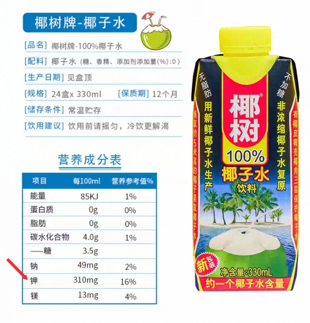 椰子水含钾量(各大热门品牌数据，欢迎补充…