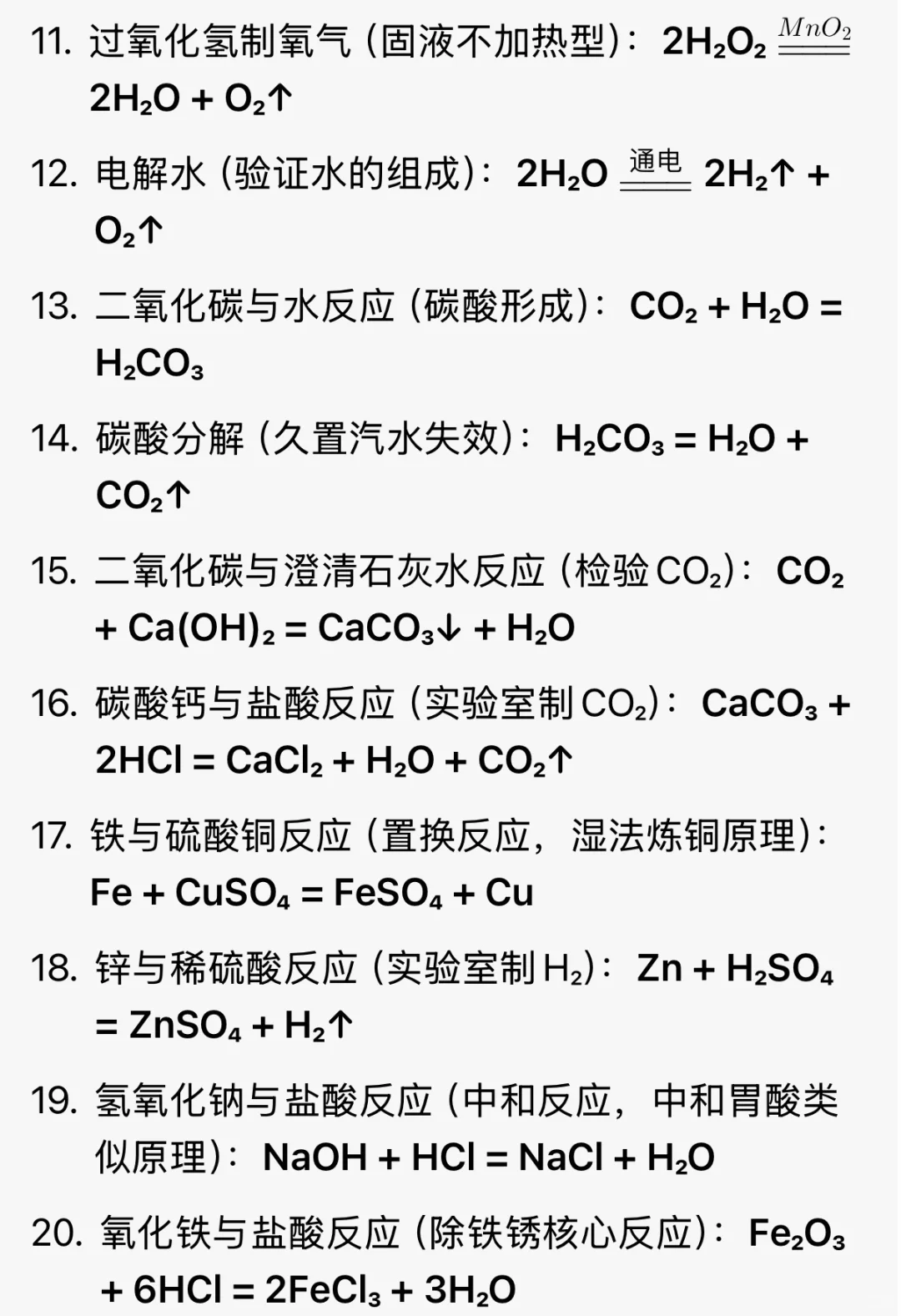 上海中考高频20个化学方程式➕默写版
