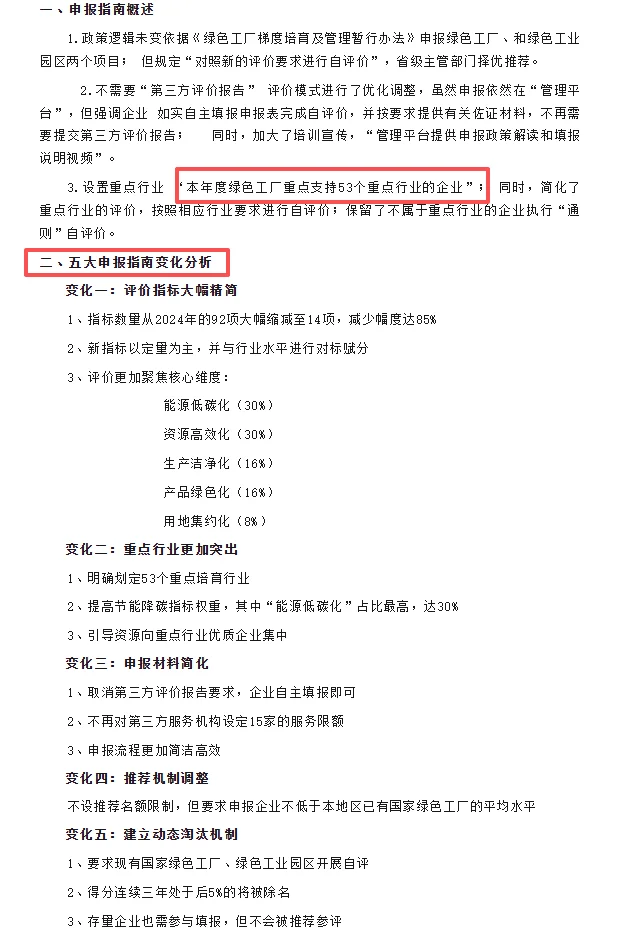 2025年度绿色工厂申报变化