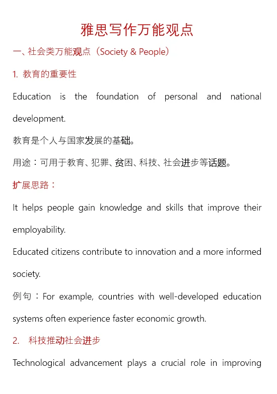 雅思写作7.0+必备！万能观点库速存！