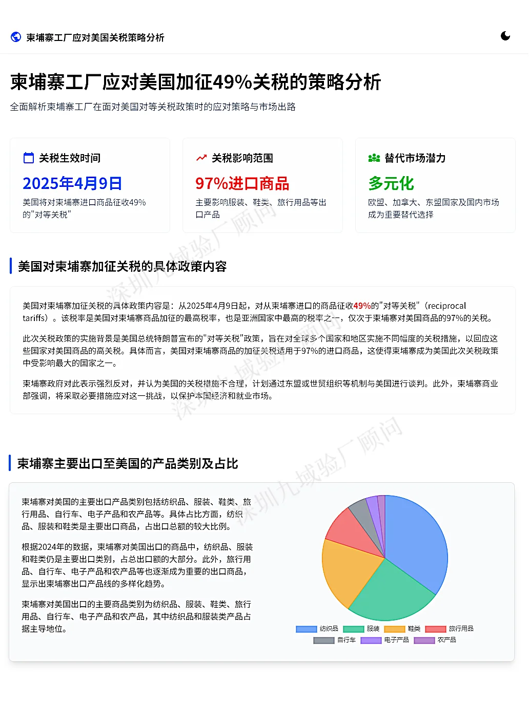 柬埔寨工厂在对等关税的应对策略与市场出路