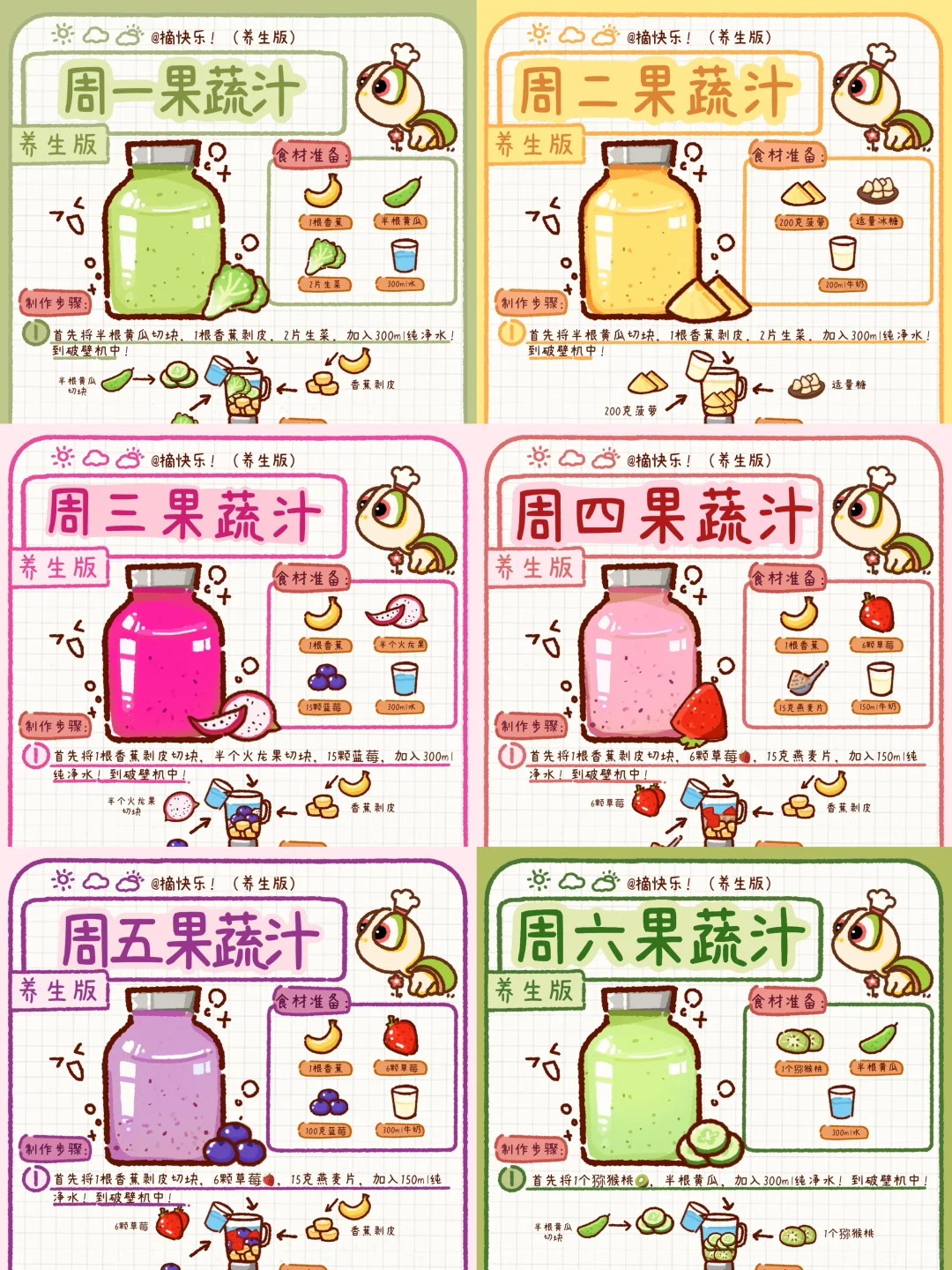 6️⃣款果蔬汁！一周不重样！喝出好身材！~