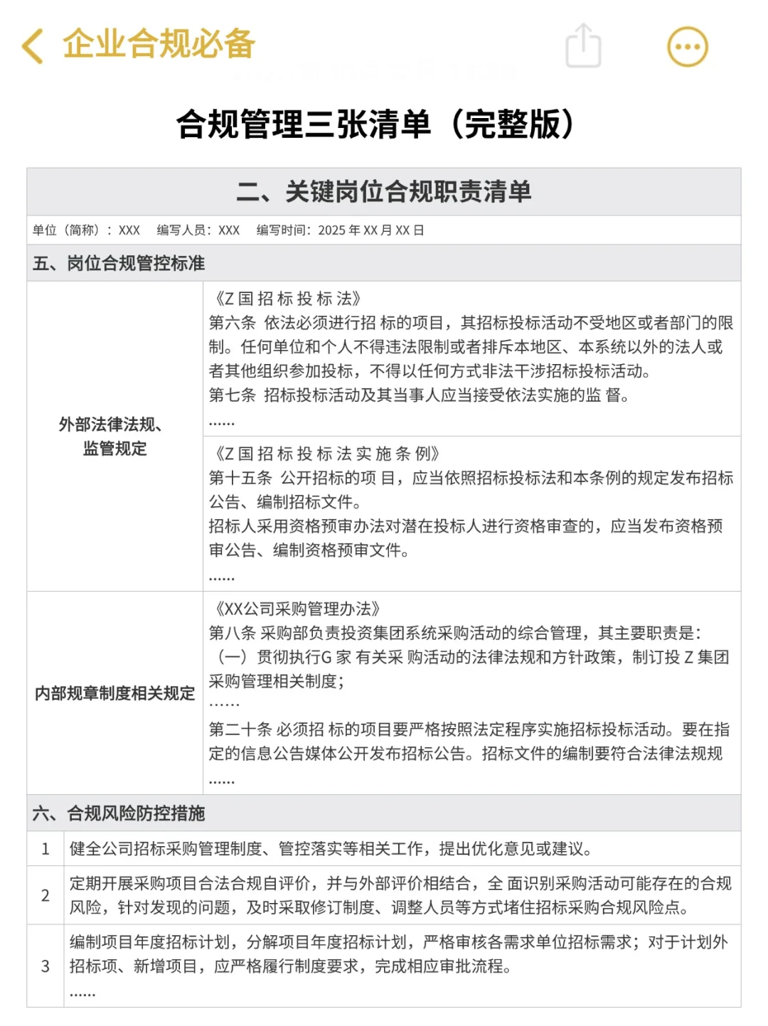 合规管理三张清单【完整版】‼️绝了?