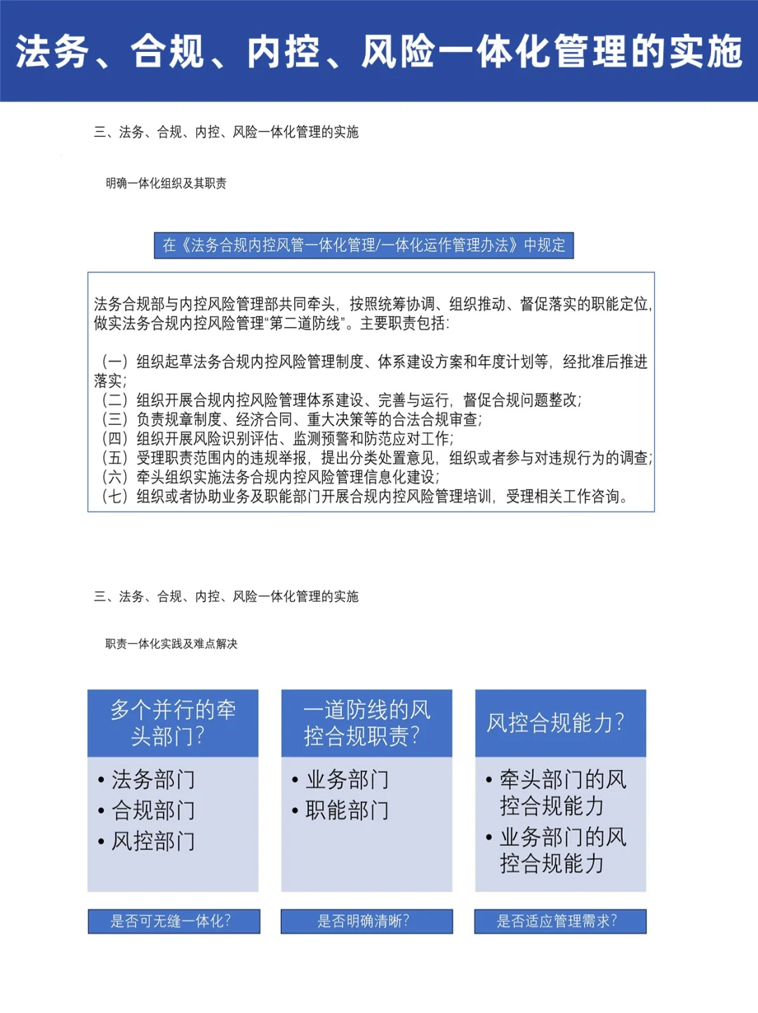 ?法务、合规、内控、风险一体化管理的实