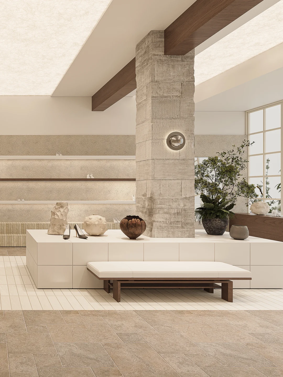 河北用莱姆石头设计极简艺术的小众鞋店