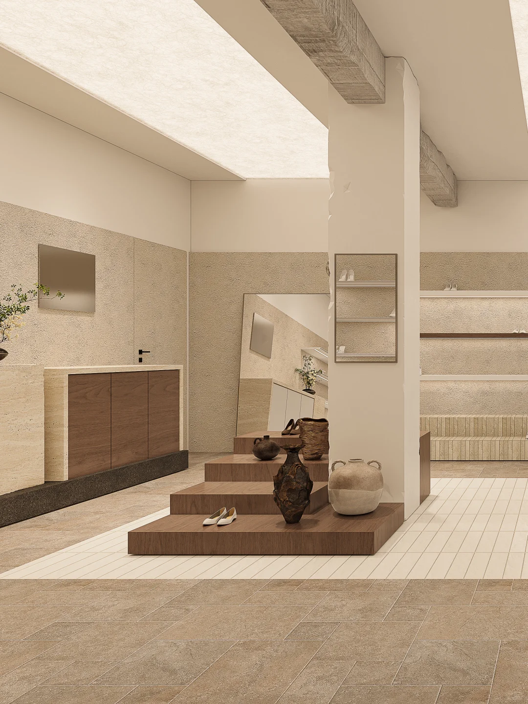 河北用莱姆石头设计极简艺术的小众鞋店