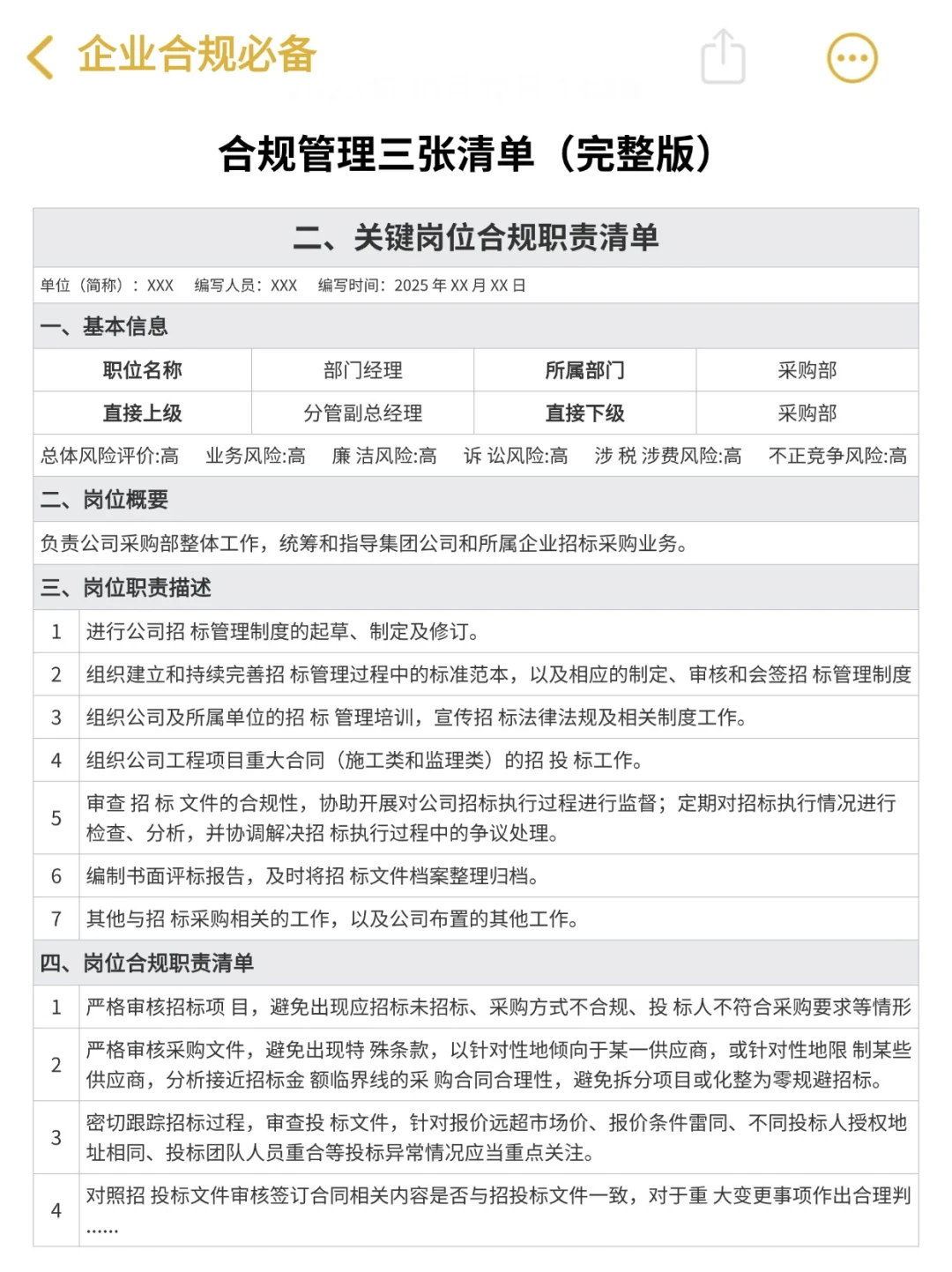 合规管理三张清单【完整版】‼️绝了?