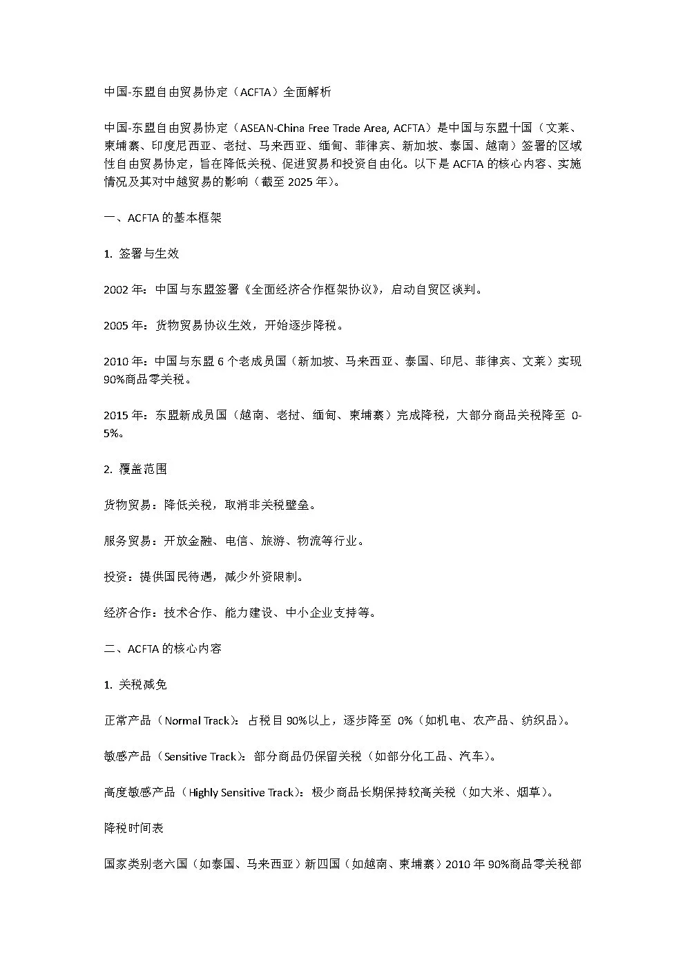 中国-东盟自由贸易协定(ACFTA)全面解析