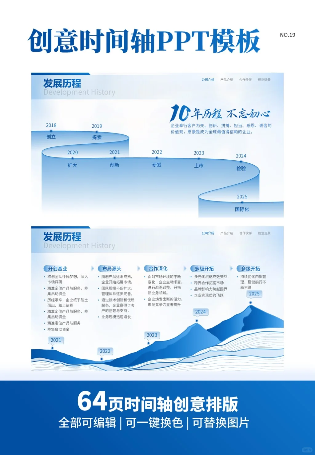 蓝色商务风PPT创意时间轴分享