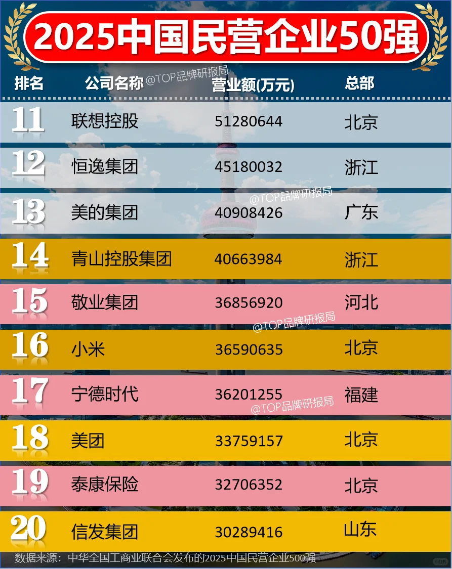 2025中国民营企业50强ᅵ京东ᅵ美团ᅵ华为
