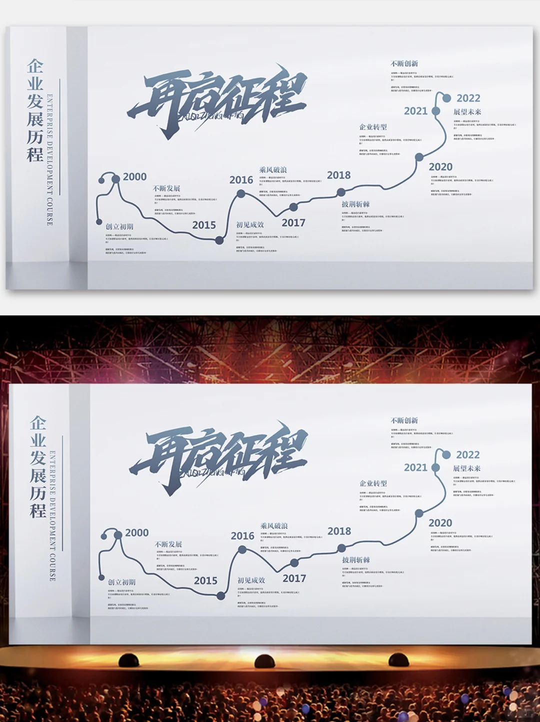 简约不简单的蓝色企业发展历程文化墙、展厅