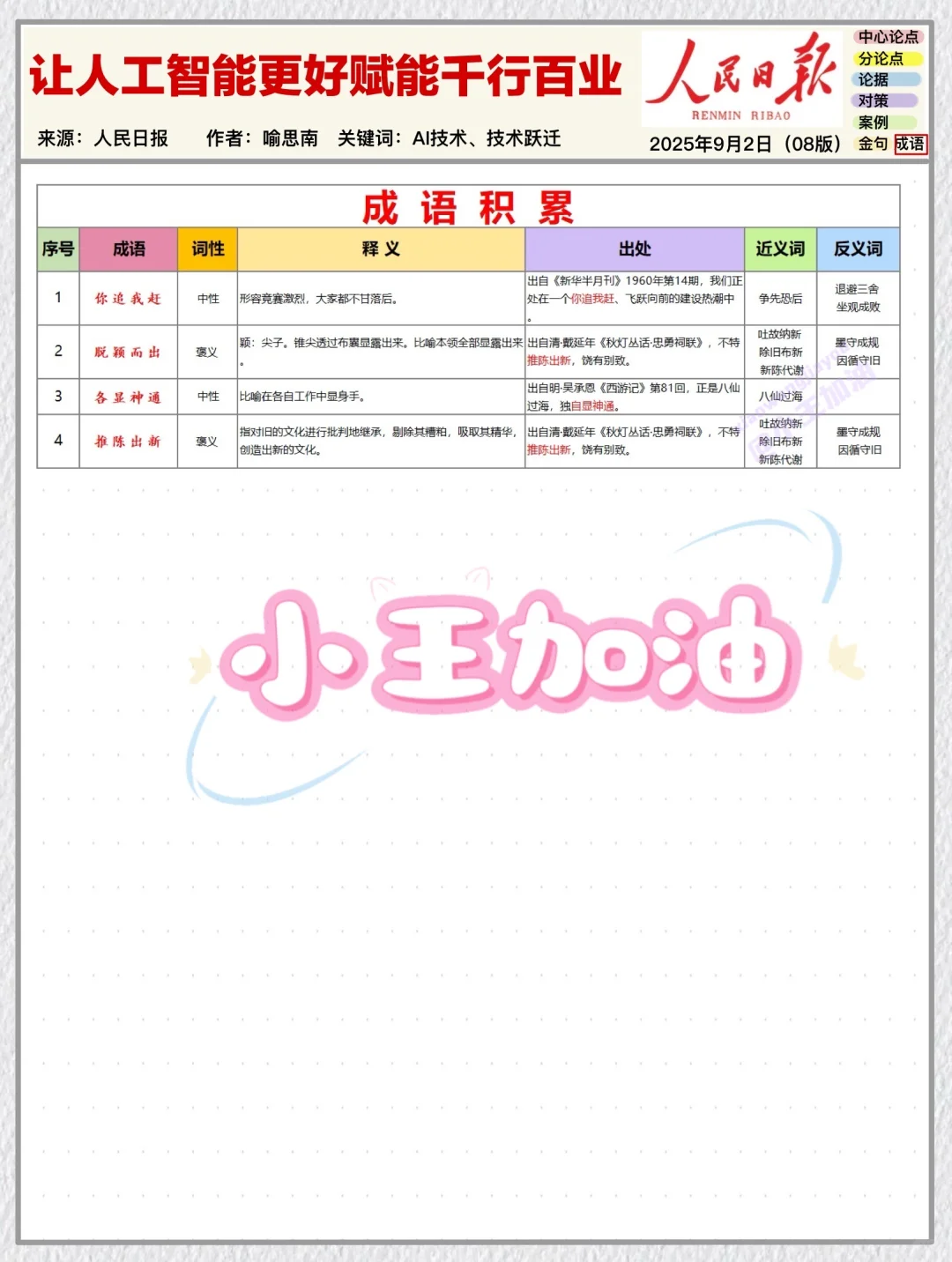 人民日报每日精读打卡｜9月3日【人工智能】