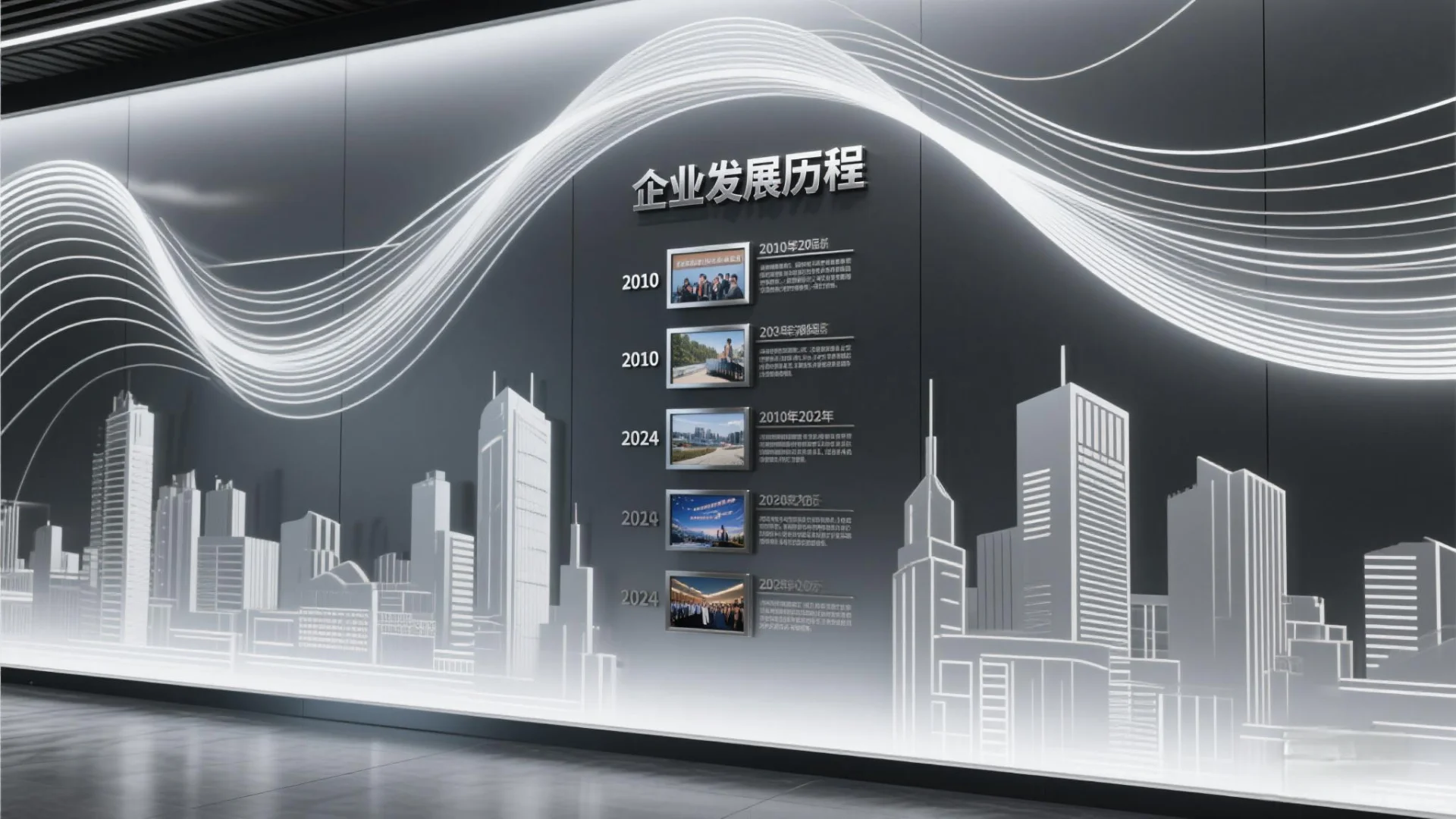 企业发展历程科技感展厅背景墙怎么设计?