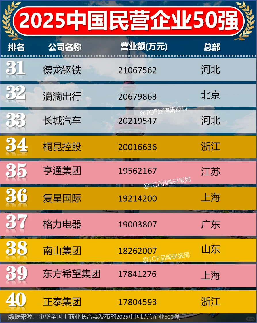 2025中国民营企业50强ᅵ京东ᅵ美团ᅵ华为