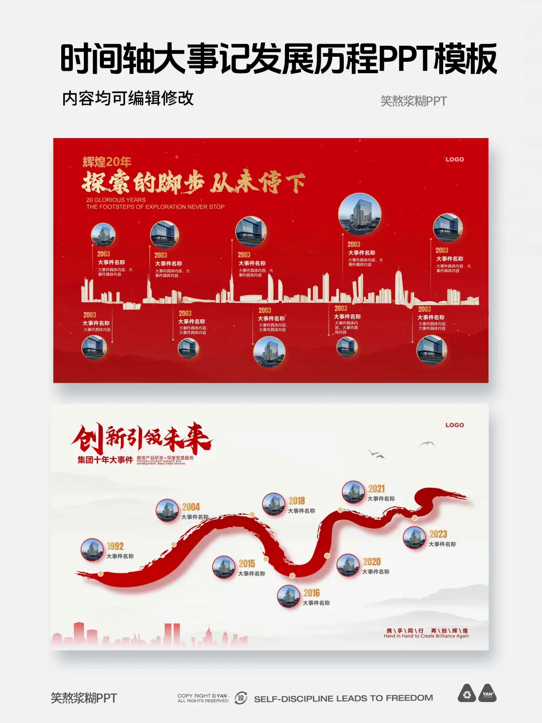 简约高级时间轴大事记发展历程ppt模板