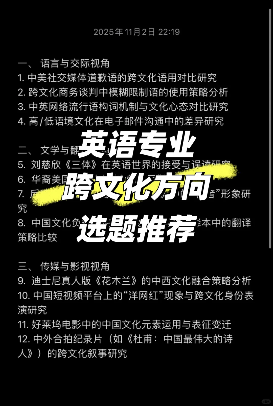 英语跨文化方向 多视角选题推荐 集合