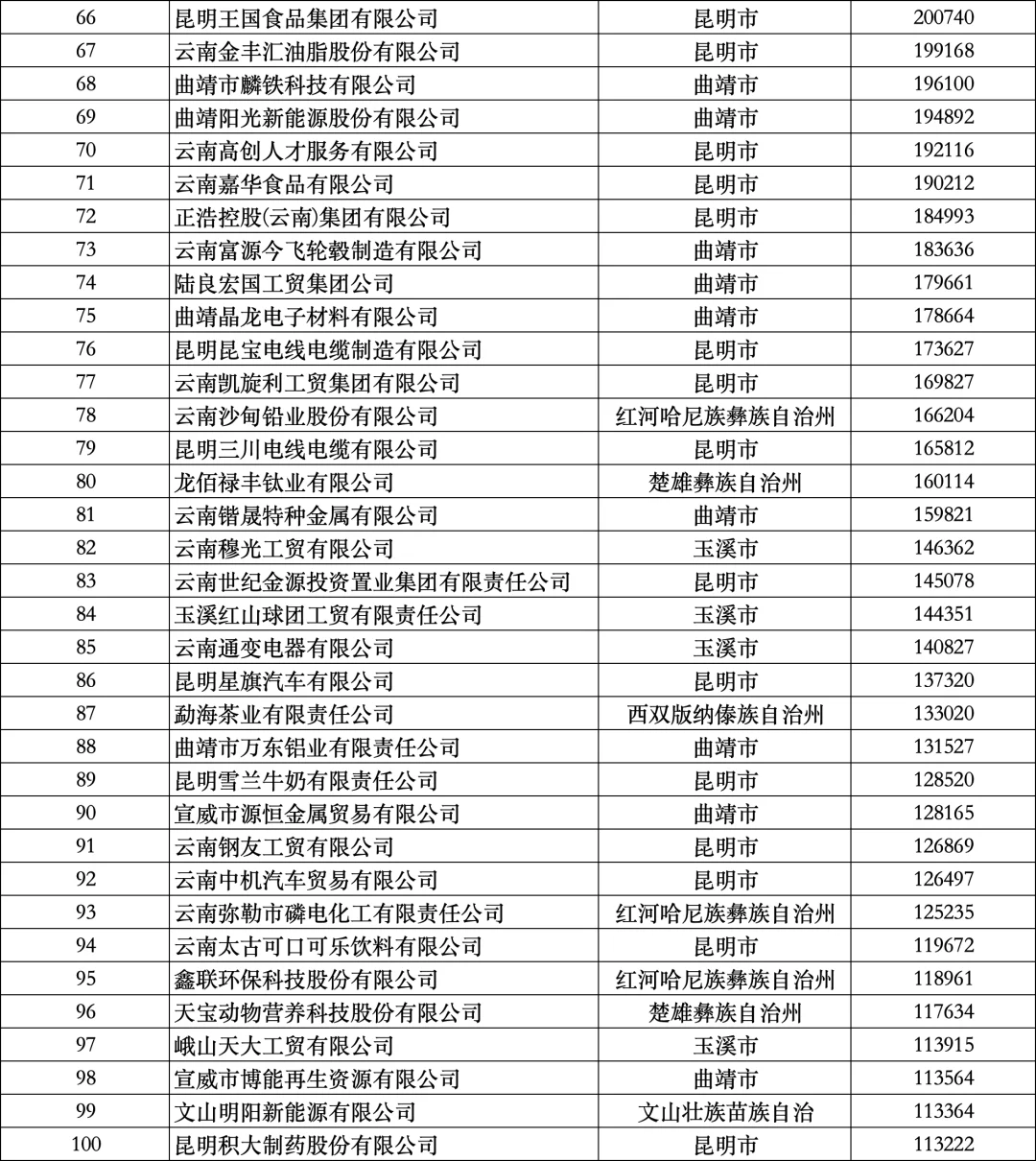 2024年云南省民营企业100强排行榜