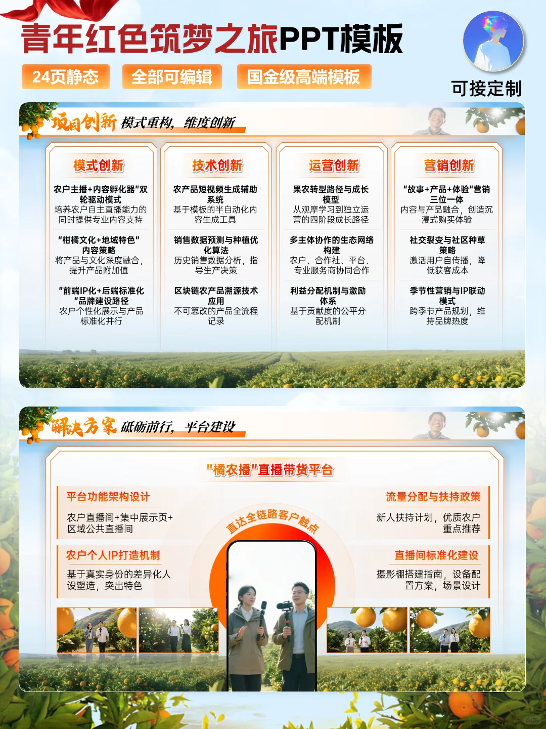 别错过！创赛红旅赛道柑橘助农国金PPT模板
