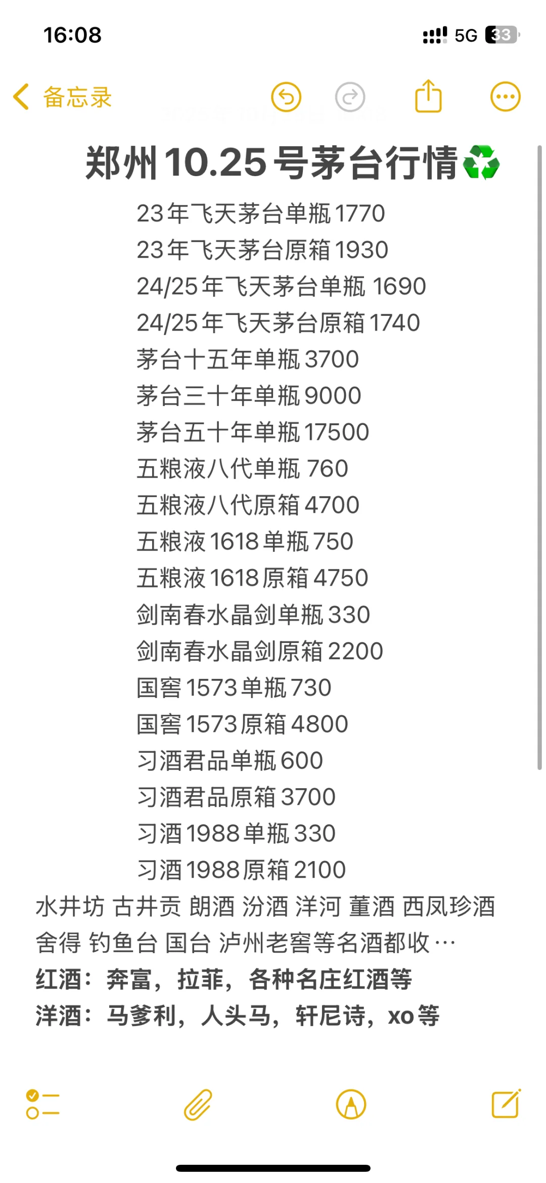 郑州10.25号茅台等名酒行情