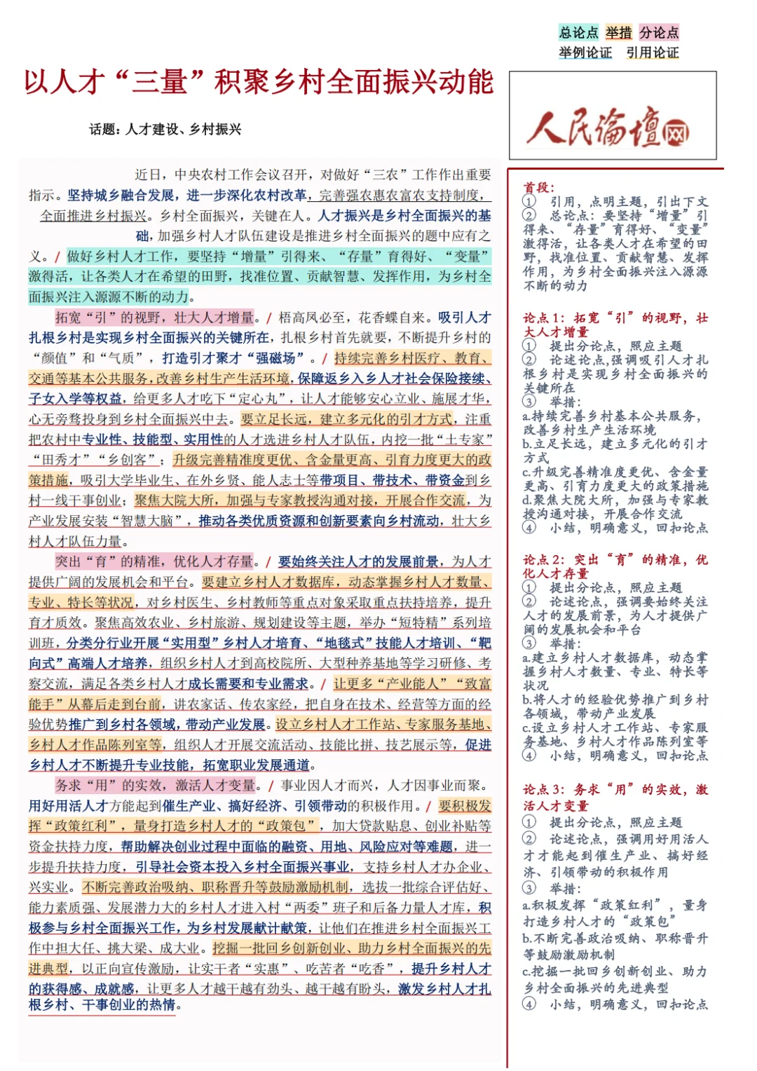 申论热点范文：以人才助力乡村振兴